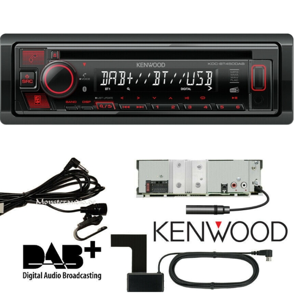 Kenwood KDC-BT450DAB DAB+ Autoradio mit DAB Antenne Bluetooth MP3 USB AUX-IN & CD